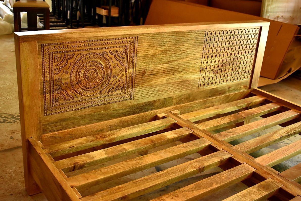 Vivid Sahara Contemporary Mango Wood Bed by Hibashi Furniture – handcrafted solid wood furniture made in India