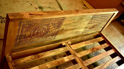 Vivid Sahara Contemporary Mango Wood Bed by Hibashi Furniture – handcrafted solid wood furniture made in India