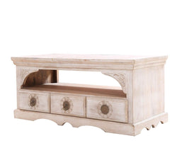 Mueble multimedia con 3 cajones de madera maciza blanca AKAP