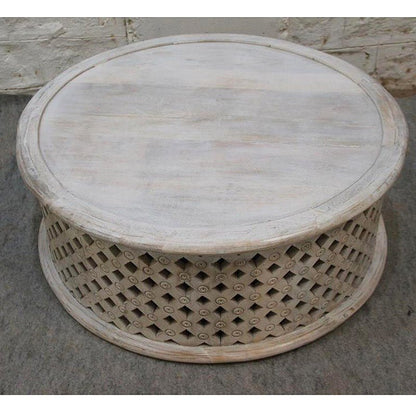 Wooden Round Drum Mesh Coffee Table/Center Table – handcrafted solid wood furniture
