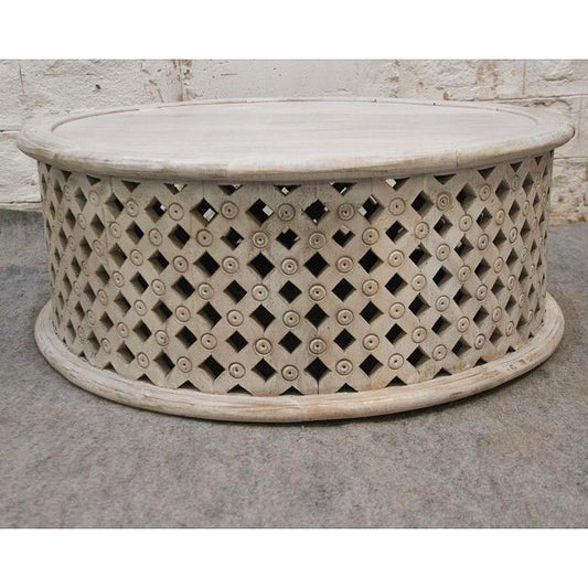 Wooden Round Drum Mesh Coffee Table/Center Table – handcrafted solid wood furniture