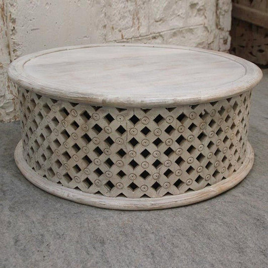 Wooden Round Drum Mesh Coffee Table/Center Table – handcrafted solid wood furniture