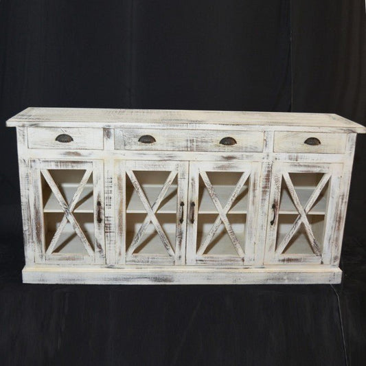 X DESIGN GLASS DOOR SIDEBOARD - White wash - 180 - 40 - 90 – handcrafted solid wood furniture