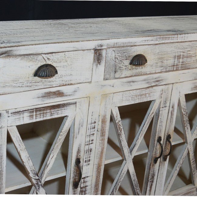 X DESIGN GLASS DOOR SIDEBOARD - White wash - 180 - 40 - 90 – handcrafted solid wood furniture
