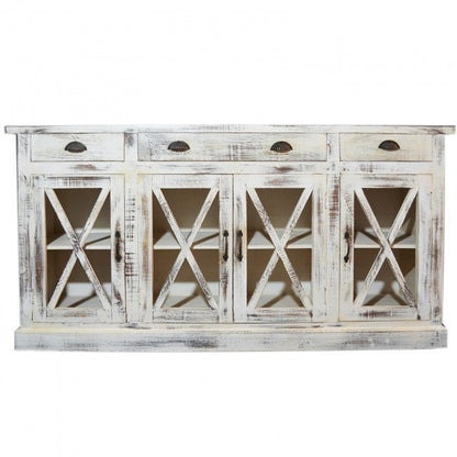 X DESIGN GLASS DOOR SIDEBOARD - White wash - 180 - 40 - 90 – handcrafted solid wood furniture