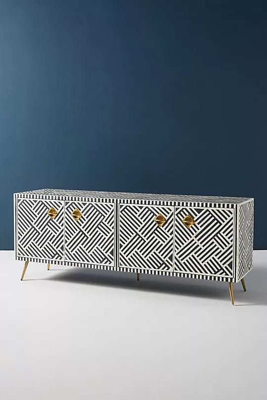 Zallaq Bone Inlay Media Console – handcrafted solid wood furniture