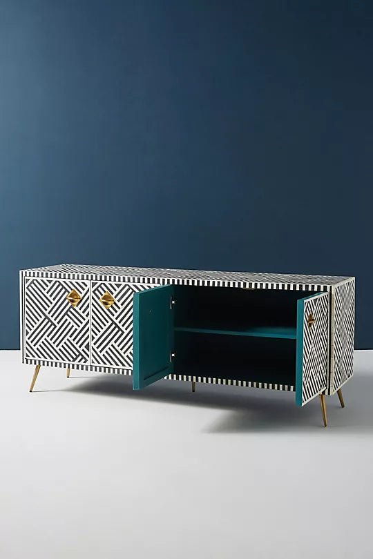 Zallaq Bone Inlay Media Console – handcrafted solid wood furniture