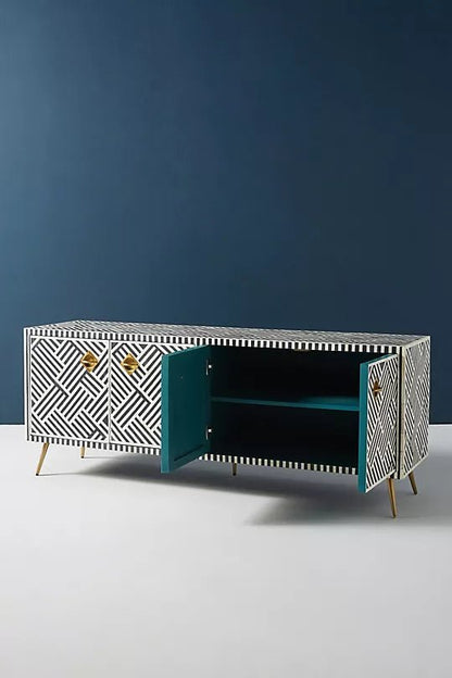 Zallaq Bone Inlay Media Console – handcrafted solid wood furniture