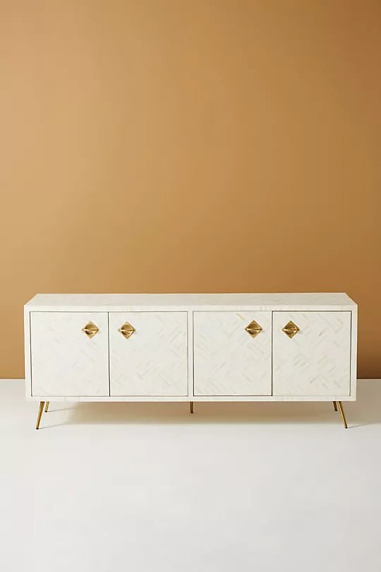 Zallaq Bone Inlay Media Console – handcrafted solid wood furniture