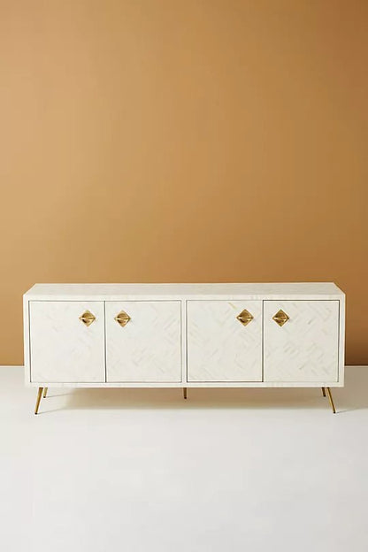 Zallaq Bone Inlay Media Console – handcrafted solid wood furniture