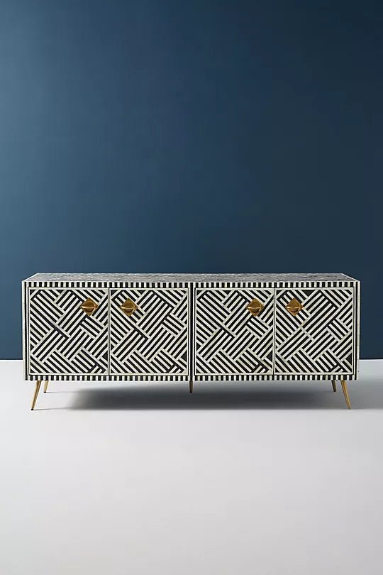 Zallaq Bone Inlay Media Console – handcrafted solid wood furniture