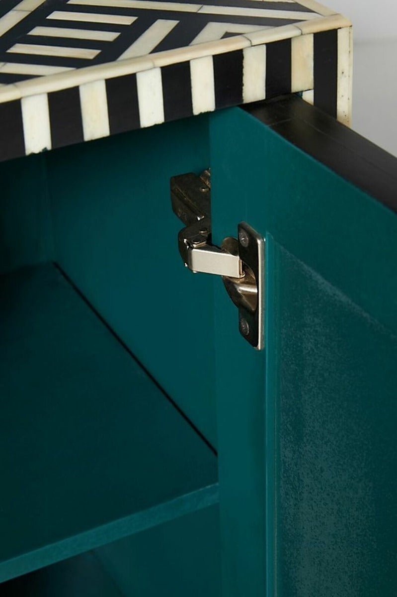 Zallaq Optical Bone Inlay Cabinet in Black – handcrafted solid wood furniture