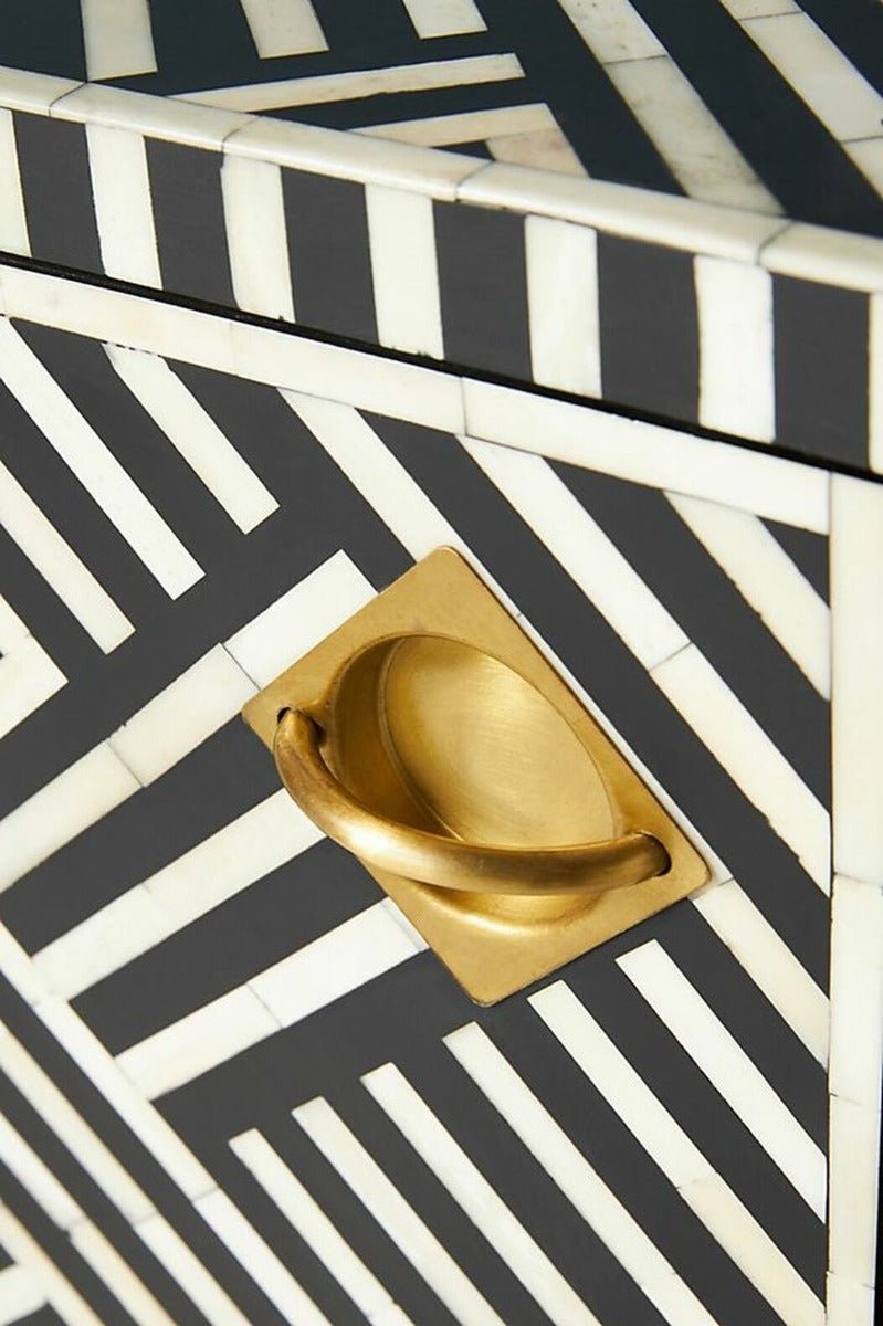 Zallaq Optical Bone Inlay Cabinet in Black – handcrafted solid wood furniture