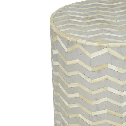 Zigzag Bone Inlay Round Drum Side and End Table - Size L by Hibashi Furniture – handcrafted solid wood furniture made in India