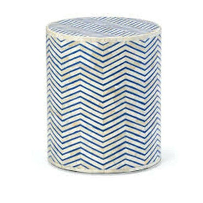 Zigzag Bone Inlay Round Drum Side and End Table - Size L by Hibashi Furniture – handcrafted solid wood furniture made in India