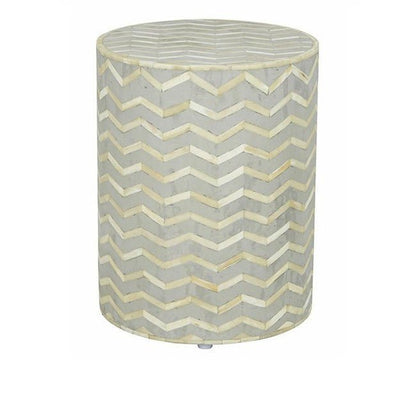 Zigzag Bone Inlay Round Drum Side and End Table - Size L by Hibashi Furniture – handcrafted solid wood furniture made in India