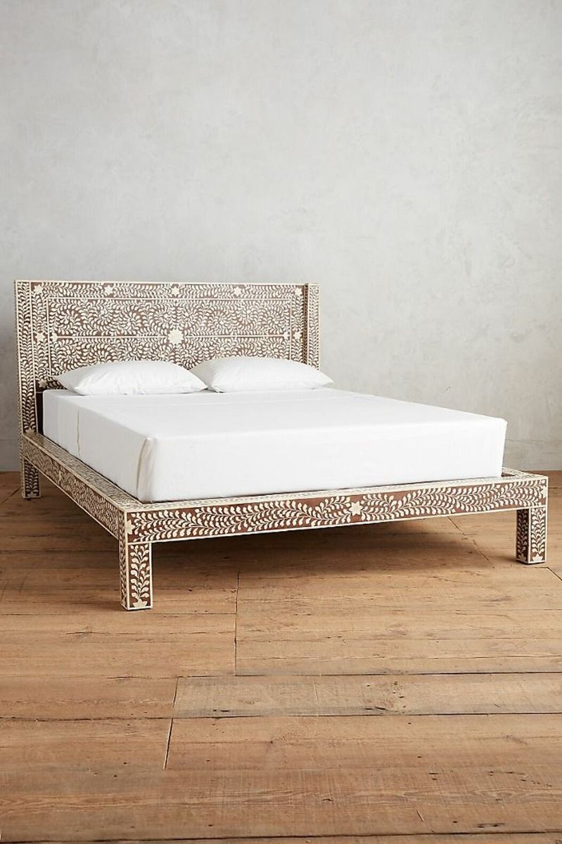 Zinj Bone Inlay Bed Frame in Brown Queen/King – handcrafted solid wood furniture