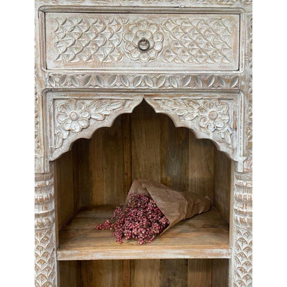 ZORIE Hand Carved Mango Wood Bookshelf by Hibashi Furniture – handcrafted solid wood furniture made in India