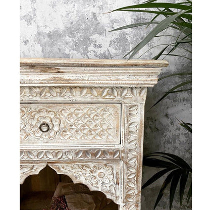 ZORIE Hand Carved Mango Wood Bookshelf by Hibashi Furniture – handcrafted solid wood furniture made in India
